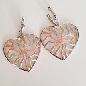 925 Sterling Silver Large Web English Lock Non Tarnish Rose Gold Heart Earrings